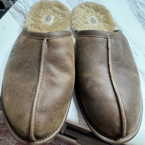 UGG Men's Chocolate Brown Leather Slip-Ons - Picture 1 of 6